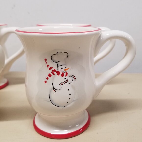 Williams-Sonoma Snowman Chef Set of Four Footed Mugs New in Box - Picture 4 of 10